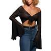 EVELUST Corta Top Coprispalle Donna Elegante - Corto Rete Rave Donna Festival Camicia Maniche Lunghe con in Tulle Trasparente Maglia Lunga Outfit