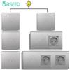 BSEED Interruttore della luce tattile a parete Bseed 1/2/3Gang Interruttore della luce a 2 vie con presa europea Pannello in vetro USB tipo C Retroilluminazione blu 240V per scale