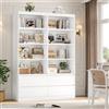 Getone Scaffale Libreria a 6 livelli Bianca con cassetti 8 scomparti aperti Libreria Soggiorno Libreria Scaffale alto Vetrina autoportante per Ufficio Casa 180x120x30 cm