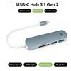 NONE Adattatore hub multiporta USB-C 3.1 Gen2, trasferimento dati ad alta velocità fino a 10 Gbps, lettore di schede SD e TF USB 3.0, stazione di ricarica rapida PD per laptop e notebook.