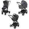 Foppapedretti Trio TicToc Stone Passeggino + Navicella + Seggiolino Auto i-Size R129 Portata 22 Kg