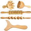 Limershow Set di 5 kit per la terapia del legno del corpo, massaggiatore anticellulite, tazza svedese per la terapia del legno, funghi, rullo per massaggio muscolare, rullo cubo, bastone di legno di Guasha