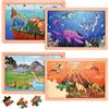 Sonstige Kinderpuzzle in legno, tema dinosauri, set da 4, 24 pezzi, adatto a bambini dai 3 anni in su
