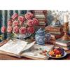 Sonstige Puzzle per adulti, 1000 pezzi, motivo "Libri e Rose", con poster di dimensioni 70 x 50 cm