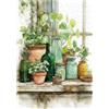 Sonstige Puzzle da 300 pezzi, immagine di una pianta verde in stile acquerello, dimensioni 38x26 cm, ideale per davanzali e decorazioni a tema verde