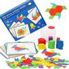 Sonstige Puzzle Kinder Tangram, puzzle in legno, forme geometriche, 155 pezzi, 12 carte