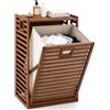 LIFEZEAL Mobile Portabiancheria da Bagno in Bambù | Mobile Portabiancheria a 1 Scomparto, Cesto Estraibile e Pieghevole con Piano Portaoggetti, Salvaspazio