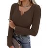 Aottori Maglia Donna Maniche Lunghe Scollo a V Costine Elegante | Magliette Cotone, Basic Tops, Shirt Slim Fit, Aderente Elasticizzato, Tinta Unita, Sottogiacca Intimo, Casual
