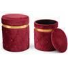 BAKAJI Set 2 Pouf Contenitori Bordeaux in Velluto con Design Trapuntato 38x44cm 31x38cm