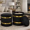 BAKAJI Set 2 Pouf Contenitore Nero con Rivestimento Velluto Morbido Sgabelli Moderni