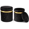 BAKAJI Set 2 Pouf Contenitori Nero in Velluto con Design Trapuntato 38x44cm 31x38cm