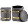 BAKAJI Set 2 Pouf Contenitore Grigio con Rivestimento Velluto Morbido Sgabelli Moderni
