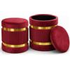 BAKAJI Set 2 Pouf Contenitore Bordeaux con Rivestimento Velluto Morbido Sgabelli Moderni