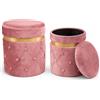 BAKAJI Set 2 Pouf Contenitori Rosa in Velluto con Design Trapuntato 38x44cm 31x38cm