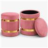 BAKAJI Set 2 Pouf Contenitore Rosa con Rivestimento Velluto Morbido Sgabelli Moderni