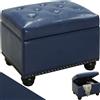 BAKAJI Pouf Contenitore Poggiapiedi in Ecopelle Blu Sgabello con Scomparto Interno