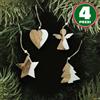 BAKAJI 4 Appendini Natale In Legno Ovatta Forma Stella Albero Angelo Cuore 11cm Bianco