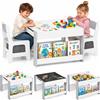 BAKAJI Set Tavolino per Bambini e Sedie 4 in 1 con Sedie in Legno Piano Bianco e Grigio