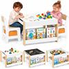 BAKAJI Set Tavolino per Bambini e Sedie 4 in 1 Sedie in Legno Piano Bianco e Arancione
