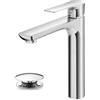 Miscelatore monocomando lavabo alto serie flat con scarico clic clac.