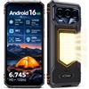 HOTWAV Smartphone HOTWAV T8 da esterno, senza contratto, con Android 16, 12GB di RAM + 128GB di memoria, display a 120Hz, batteria da 6200mAh, IP68/IP69K, luce integrata per campeggio, NFC, telefono 4G
