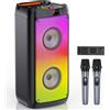 Selius Altoparlante Bluetooth portatile - Karaoke con microfoni - Autonomia della batteria di 12 ore - Materiale: plastica