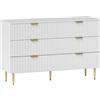 HOMCOM Cassettiera Camera da Letto 6 Cassetti Moderno 120x40x76.5cm Bianco | Comò Camera da Letto Scanalato, con Maniglie e 5 Gambe Dorate, Cassettiera Salvaspazio, per Corridoio Soggiorno Ingresso