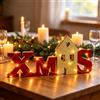Wisdom Scritta luminosa decorativa Xmas 20 Microled Bianco Caldo in legno di colore rosso e dorato a batteria Wisdom