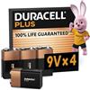 DURACELL 9V Batterie Alcaline Plus (Confezione da 4) 6LR61 | Fino al 100% di extra durata - Affidabilità per i dispositivi ad uso quotidiano - 0% plastica - 5 anni di conservazione