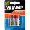 Velamp Batterie Ministilo Alcaline 1,5V - Formato AAA - Confezione da 4 pezzi - Ideali per Controller, Giocattoli, Torce e Dispositivi Elettronici