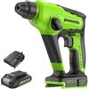 Greenworks Tools Perceuse à percussion sans fil GD24SDS1K2 (Li-Ion 24V SDS 1.2 Joule, calcestruzzo, martello/foratura, 2 modalità velocità, batteria al litio da 2 Ah e caricatore), Grey, Green, Black