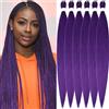 Xusuperb 30 Pollici Lunghe Pre Stretched Braiding Extension Capelli per Treccine Africane Scuro Viola 6 Confezioni Morbide Yaki Kanekalon Easy Braids Extension Ciocche Capelli Finti per Trecce(Viola#)