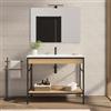DEGHI Mobile bagno a terra 100 cm nero e rovere con lavabo integrato e specchio - Axis