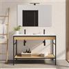 DEGHI Mobile bagno a terra 120 cm nero e rovere con doppio lavabo integrato e specchio - Axis