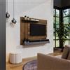 DEGHI Parete attrezzata sospesa 154x120h cm pannello effetto rovere scuro con porta tv e mensola antracite - Moyo