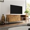 DEGHI Mobile porta tv 120x48h cm in legno rovere chiaro effetto parquet con 2 ante e struttura in metallo nero opaco - Mufasa