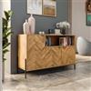 DEGHI Madia 120x76h cm in rovere chiaro effetto parquet con 3 ante e struttura in metallo nero opaco - Mufasa