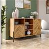 DEGHI Madia 120x77h cm in legno rovere chiaro effetto parquet con 2 ante e struttura in metallo nero opaco - Mufasa