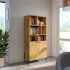 DEGHI Libreria 80x172h cm in legno rovere chiaro effetto parquet con 2 ante e struttura in metallo nero opaco - Mufasa