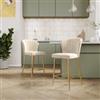 DEGHI Set 2 sgabelli in velluto crema con schienale a conchiglia e gambe in metallo oro - Halima
