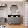 DEGHI Cassettiera 120x100h cm con 6 cassetti soft close antracite e piedi nero opaco - Kreativo