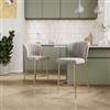 DEGHI Set 2 sgabelli in velluto grigio chiaro con schienale a conchiglia e gambe in metallo oro - Halima