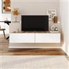 DEGHI Porta tv sospeso 135x25h cm effetto rovere con 2 ante bianco opaco - Betka