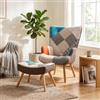 DEGHI Poltrona scandinava in tessuto patchwork multicolor con poggiapiedi - Copenaghen