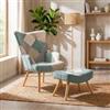 DEGHI Poltrona scandinava in tessuto patchwork multicolor celeste con poggiapiedi - Copenaghen