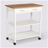 DEGHI Isola cucina 78x48 cm in legno di bambù naturale e bianco con ruote e 2 cassetti