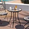 DEGHI Tavolo da giardino rotondo 60 cm in metallo nero con decoro mosaico - Otranto