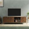 DEGHI Mobile porta tv 150x48h cm noce effetto parquet con 3 ante e struttura in metallo oro bronzato - Mufasa