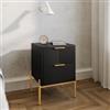 DEGHI Comodino 45x60h cm con 2 cassetti nero opaco cannettato e gambe oro - Gwyneth