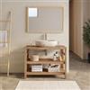 DEGHI Mobile bagno a terra sottolavabo 100 cm con doppio ripiano in legno di acacia - Palmas